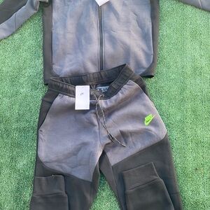 Nike Gray & Black Tracksuit with Neon Green Swoosh